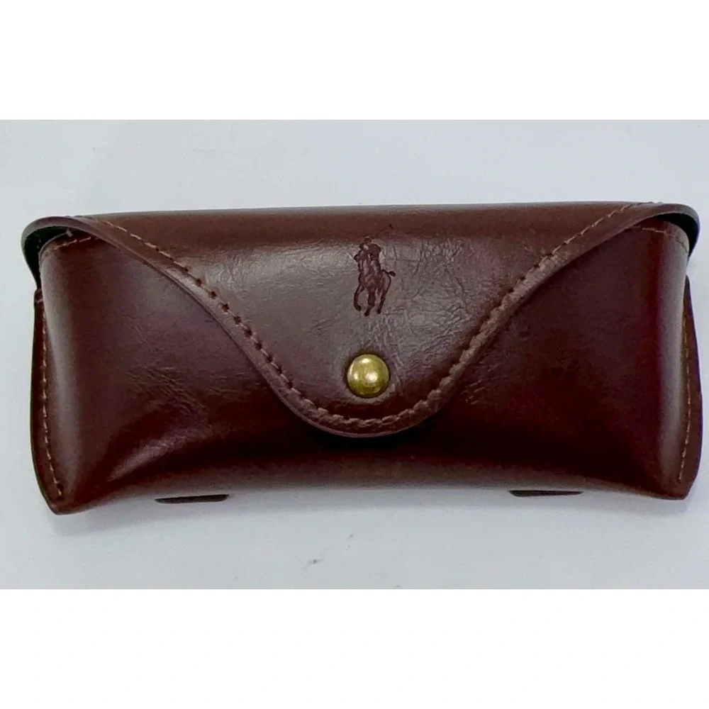 Vtg Polo Ralph Lauren Brown Leather Sunglass Eye Glass Case Green Lined Pony